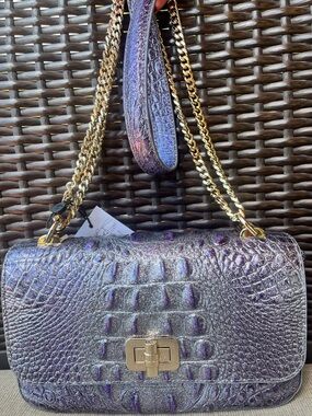 NWT Brahmin ROSA in PURPLE GLITTER Convertible Chain & Leather Strap Bag